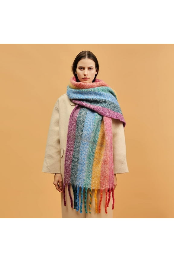 Winter Scarf for Women Chunky Thick Cold Weather Shawl Rainbow Soft Warm Long Skiing Working Scarf Gift,, Forest Green