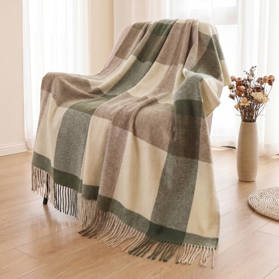 WAMSOFT Pure Wool Throw Blanket Knee Rug Warm Soft 83" x 55"for Couch Bed Camping throws blankets,1.9lb