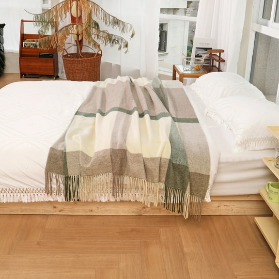 WAMSOFT Pure Wool Throw Blanket Knee Rug Warm Soft 83" x 55"for Couch Bed Camping throws blankets,1.9lb