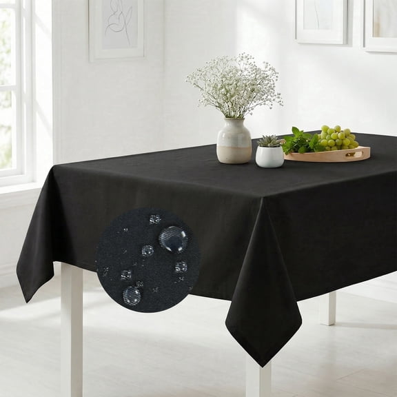 WAMSOFT Rectangle Tablecloth Heavy Duty Fabric Water Resistant for Dining Tablecloths Washable, Kitchen Tabletop Decoration, Thick Table Cover for Indoor and Outdoor Use, 70 x 54 Inch, black
