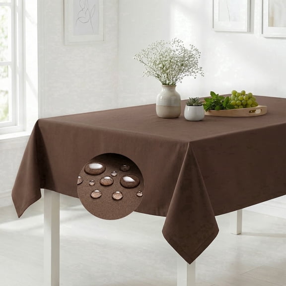 WAMSOFT Rectangle Tablecloth Heavy Duty Fabric Water Resistant for Dining Tablecloths 245GSM Washable, Kitchen Tabletop Decoration, Thick Table Cover for Indoor and Outdoor Use, 102 x 54 Inch, brown