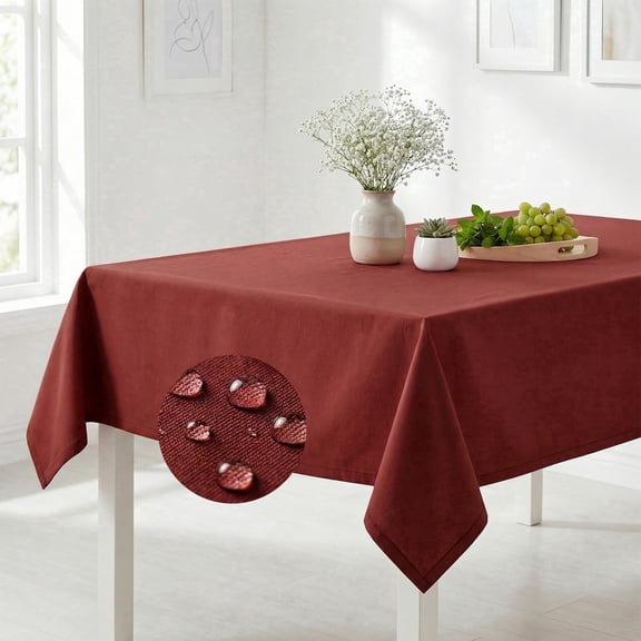 WAMSOFT Rectangle Tablecloth Heavy Duty Fabric Water Resistant for Dining Tablecloths 245GSM Washable, Kitchen Tabletop Decoration, Thick Table Cover for Indoor and Outdoor Use, 102 x 54 Inch, wine