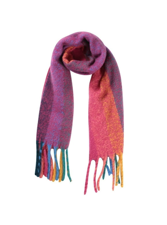 Winter Scarf for Women Chunky Thick Cold Weather Shawl Rainbow Soft Warm Long Skiing Working Scarf Gift, Bubble Gum Pink