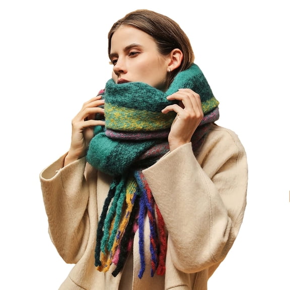 WAMSOFT Winter Scarf for Women Chunky Thick Cold Weather Shawl Rainbow Soft Warm Long Skiing Working Scarf Gift,Forest Green