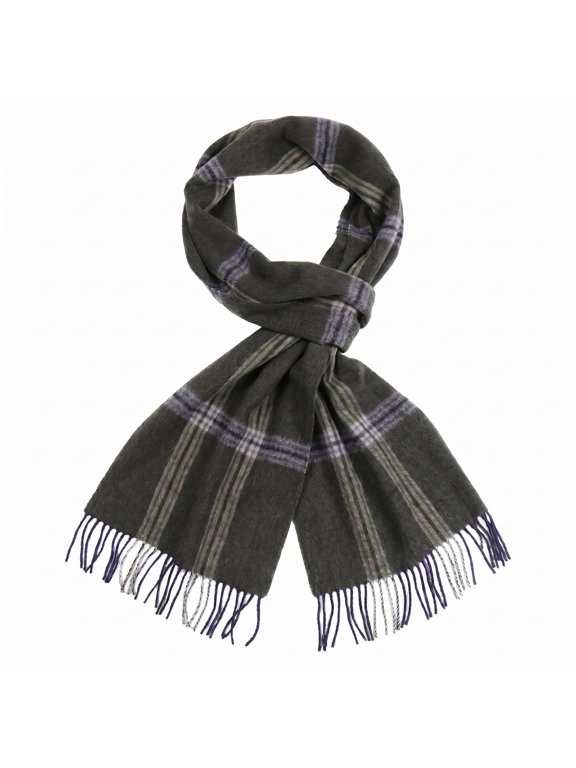 Pure Wool Plaid Winter Scarf for Men Tartan Wrap for Women