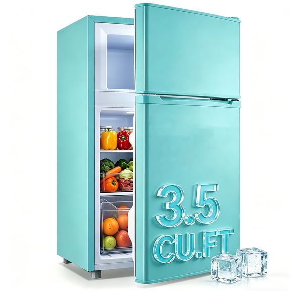 WANAI 100L Small Refrigerator with Freezer on Top Double Door Mini Fridge with Adjustable Temp Control Blue