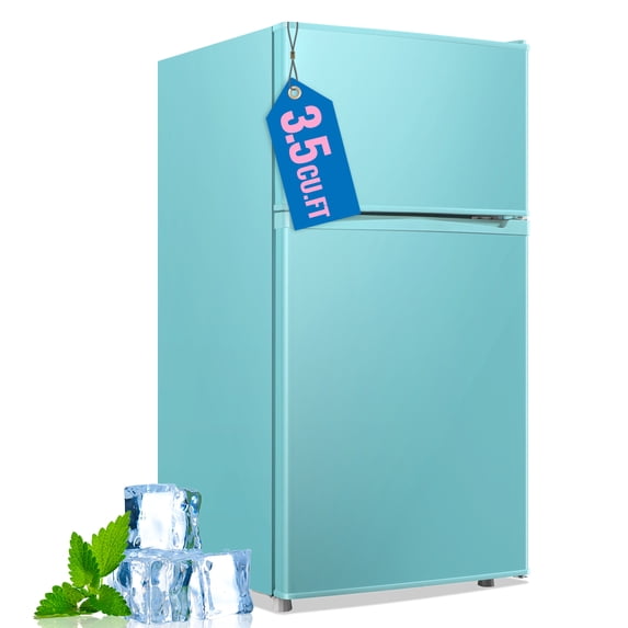 WANAI 100L Small Refrigerator with Freezer on Top Double Door Mini Fridge with Adjustable Temp Control Blue