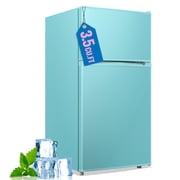 WANAI 100L Small Refrigerator with Freezer on Top Double Door Mini Fridge with Adjustable Temp Control Blue