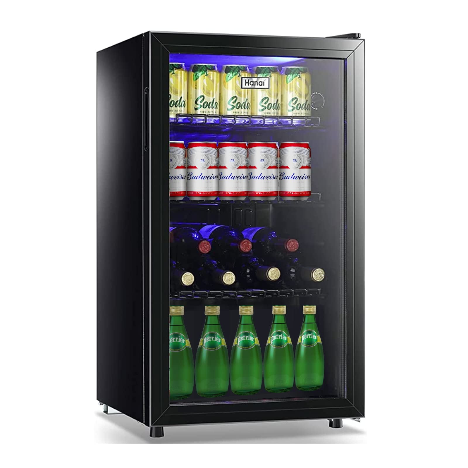  WANAI Beverage Refrigerator 125 Can Mini Fridge Cooler Black  Mini Beer Fridge Glass Door for Wine Soda Juice Small Drink Cooler Machine  Clear Front Removable for Home Office Bar Freestanding 