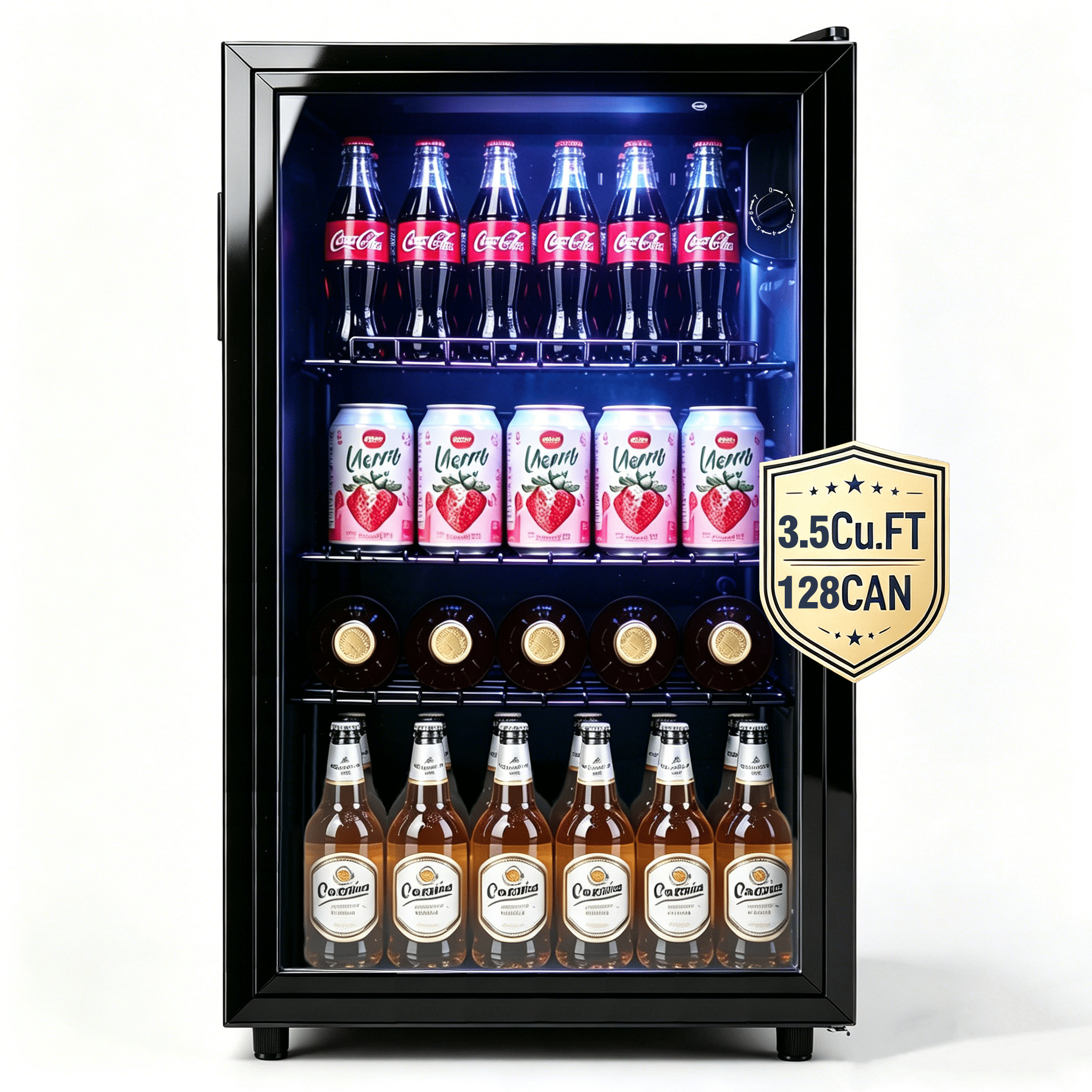 CALLIEVER 120 Can Fire-Resistant 35 CuFt Beverage Refrigerator with Glass Door, 110 V