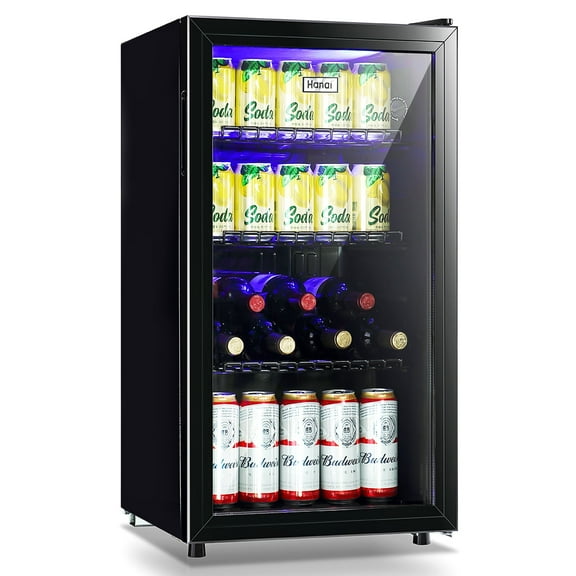 WANAI 120 Can Fire-Resistant 35 CuFt Beverage Refrigerator with Glass Door, 110 V