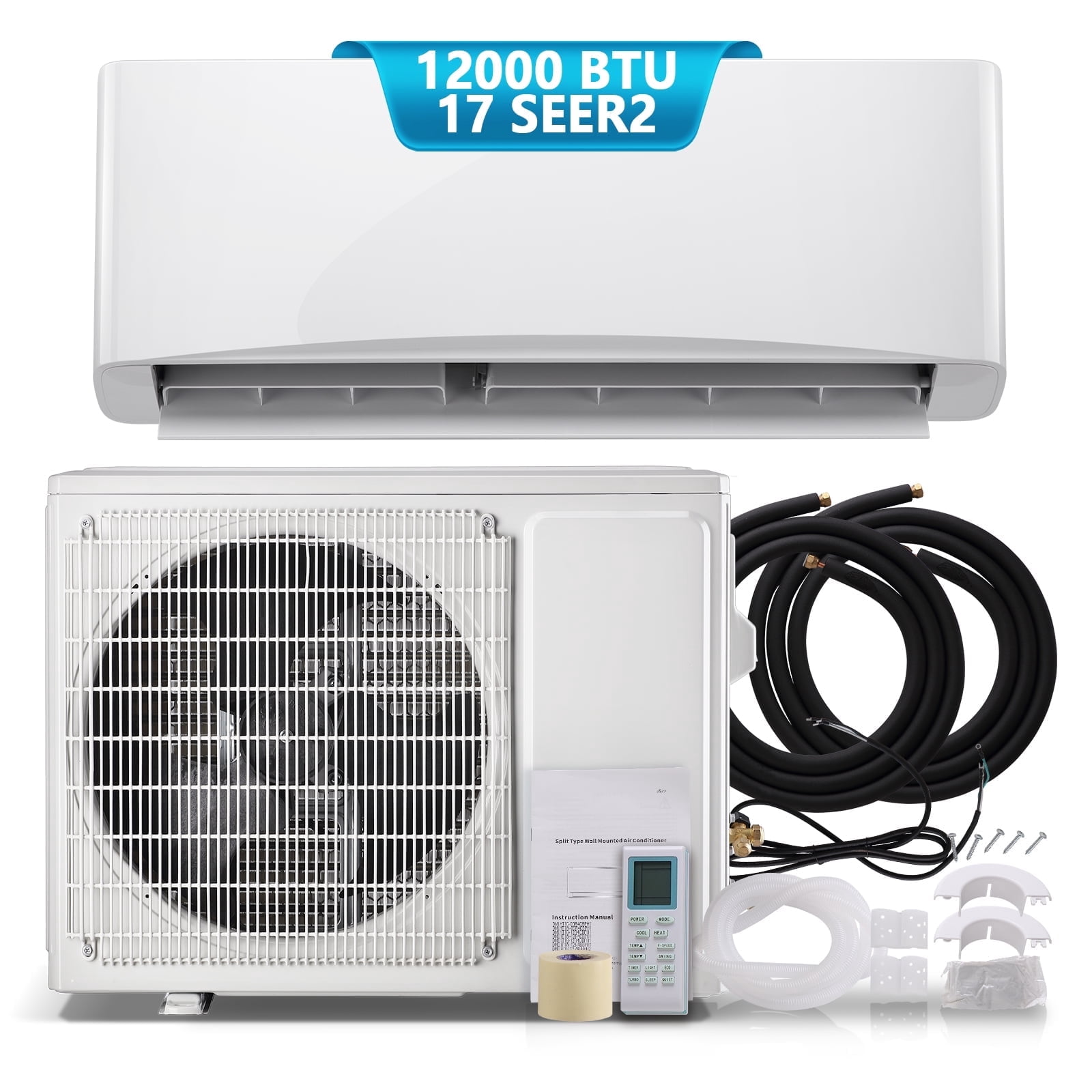 WANAI 12000 BTU 230V Mini Split Air Conditioner & Heat Pump System, 17 SEER2 Split Unit Ac Cool Up to 750 Sq.Ft with Installation Kit for Home, Office & Commercial Space