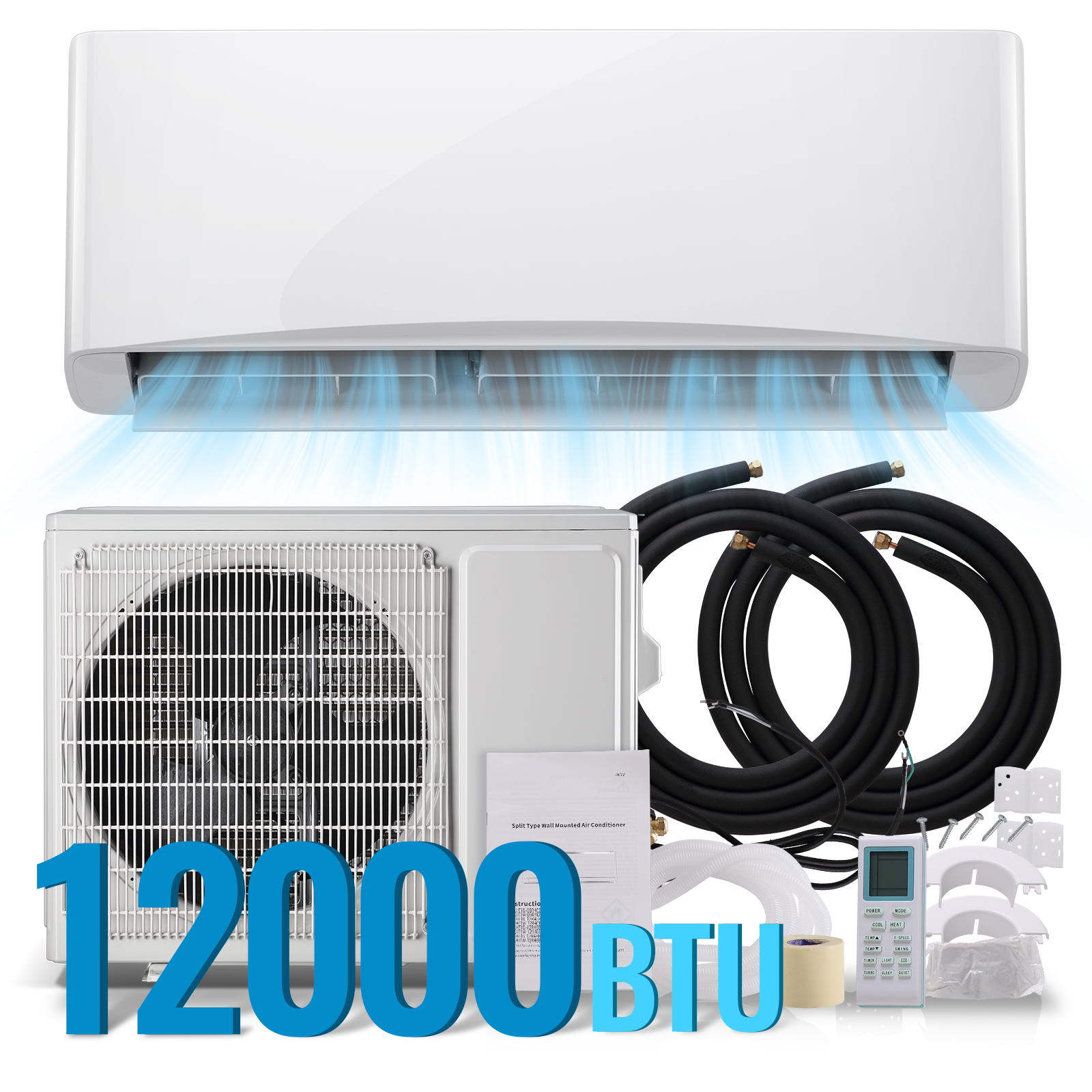 WANAI 12000BTU 4-in-1 Mini Split Air Conditioner & Heater 19 SEER2 115V Cools Up to 750 Sq.ft Installation Kit Included