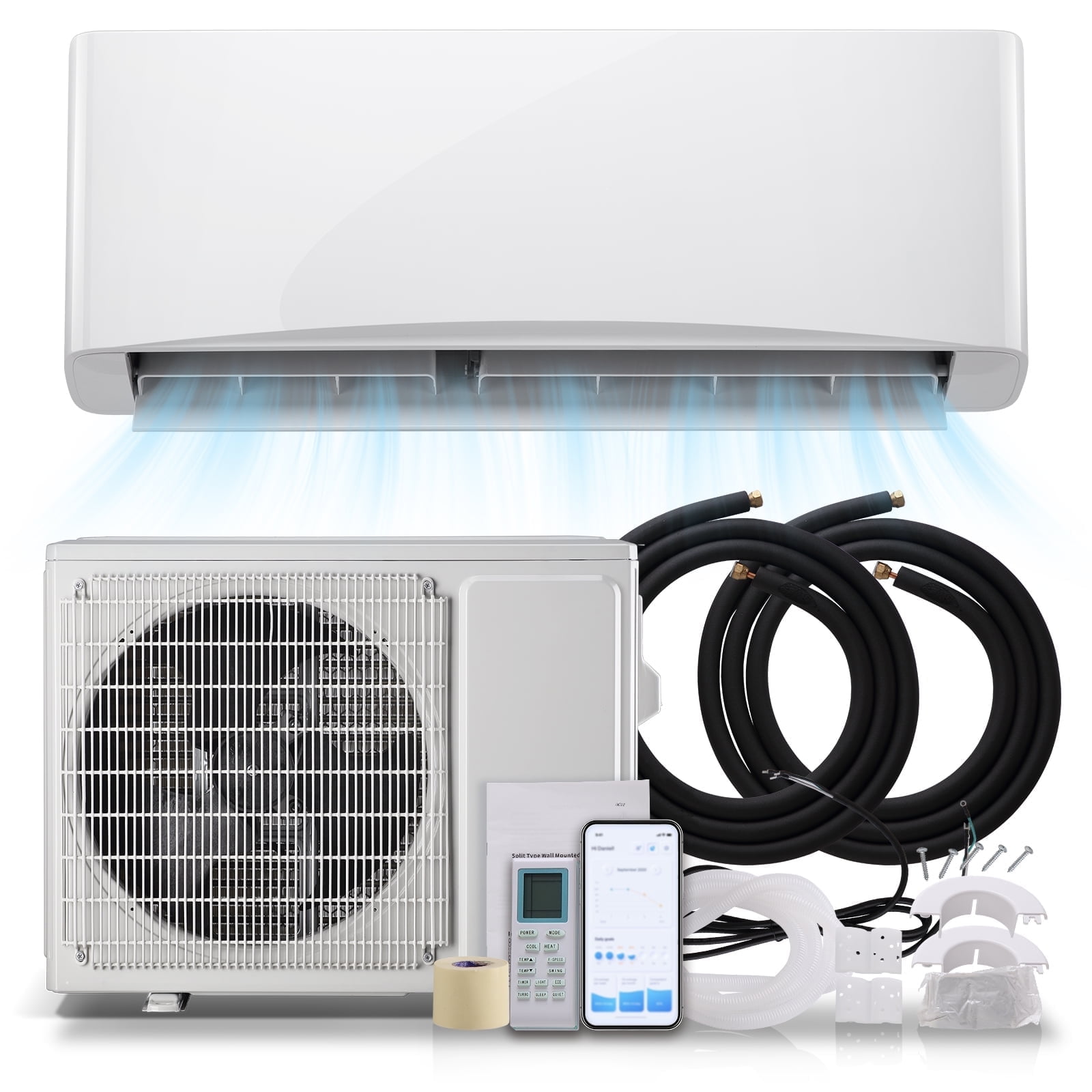WANAI 12000BTU 4-in-1 Mini Split Air Conditioner & Heater 22 SEER2 230V Cools Up to 750 Sq.ft Installation Kit Included