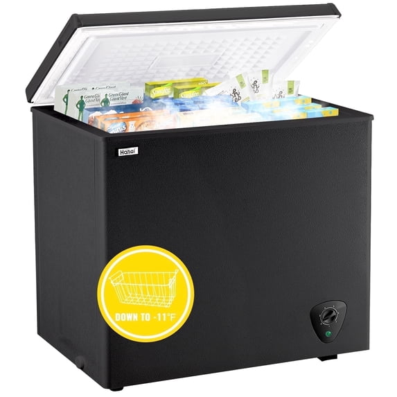 WANAI 165L Chest Freezer Small Deep Freeze with 7 Gears Temp Control & 3 Baskets for Office Dorm Kitchen Black