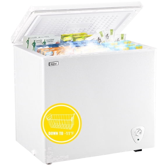 WANAI 165L Chest Freezer Small Deep Freeze with 7 Gears Temp Control & 3 Baskets for Office Dorm Kitchen White
