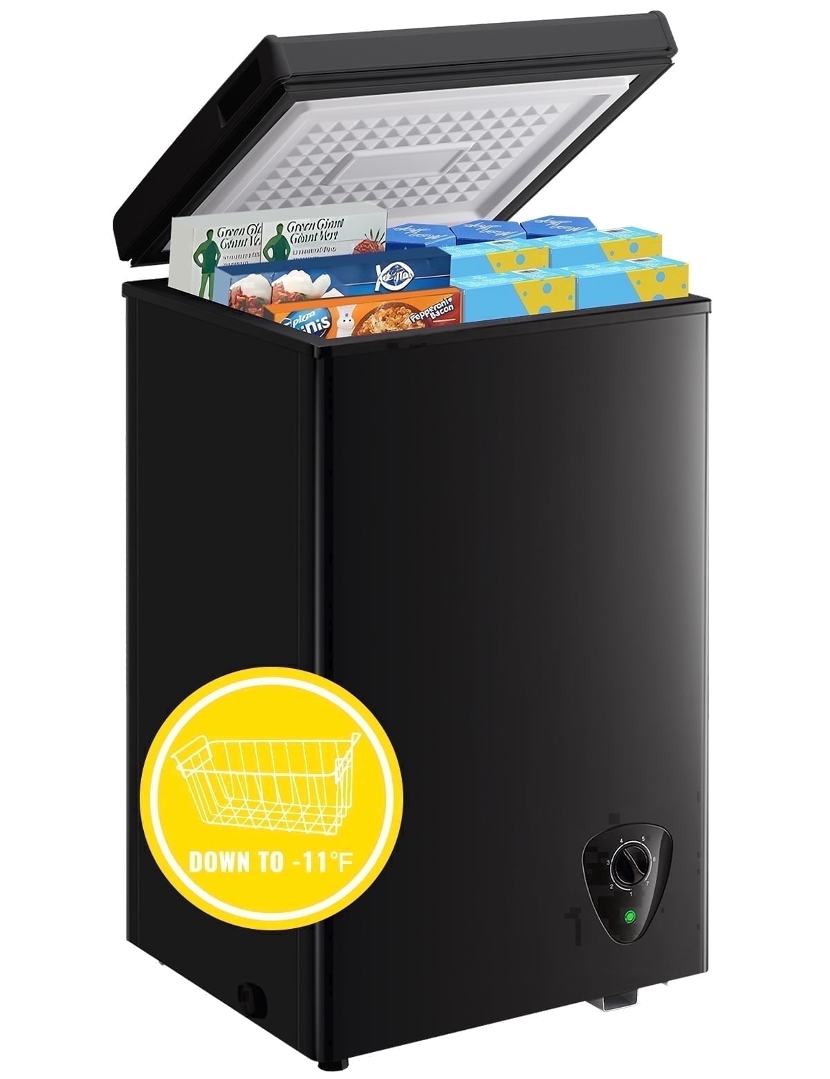WANAI 60L Chest Freezer with 7 Gears Temp Control, Black Deep Freezers Space-saving two baskets