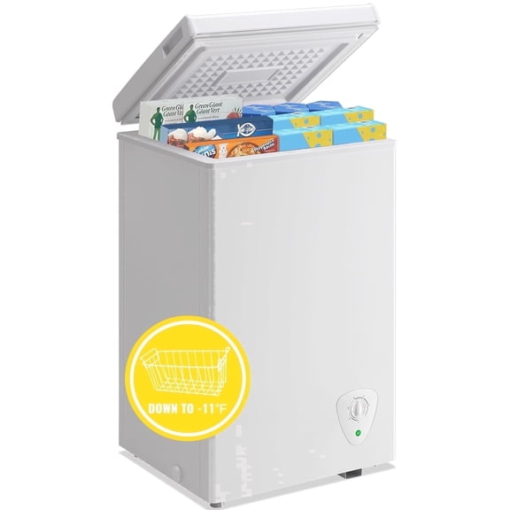 WANAI 60L Chest Freezer with 7 Gears Temp Control, White Deep Freezers Space-saving two baskets