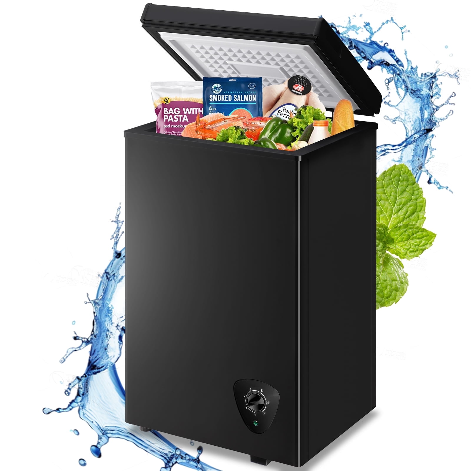 WANAI 2.45 Cu.ft,Chest Freezer,Deep Freezer,Removable Storage Basket Freezer,Black