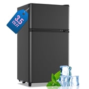 WANAI 2 Door Small Fridge with Freezer & Adjustable Temp Control 3.5 Cu.ft Mini Fridge Dark Grey