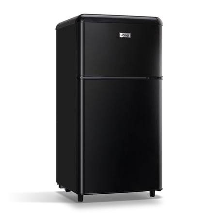 WANAI 3.2 Cu.Ft Retro Black Mini Refrigerator with Freezer, 2-Door