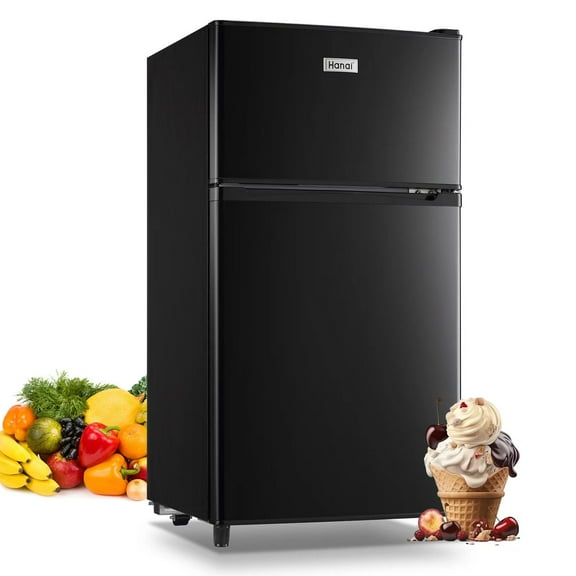WANAI 3.5 Cu.Ft 2-Door Mini Fridge with Adjustable Thermostat, Removable Shelves, Black