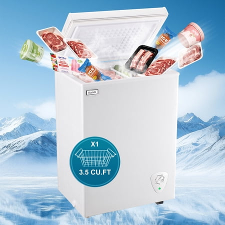 WANAI 3.5 Cu.Ft Chest Freezer,Energy-Saving Small Deep Freezer for Small Spaces,White
