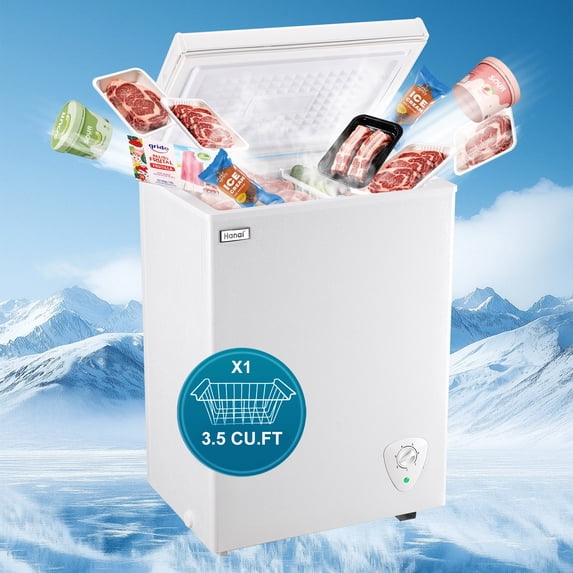 WANAI 3.5 Cu.Ft Chest Freezer,Energy-Saving Small Deep Freezer for Small Spaces,White