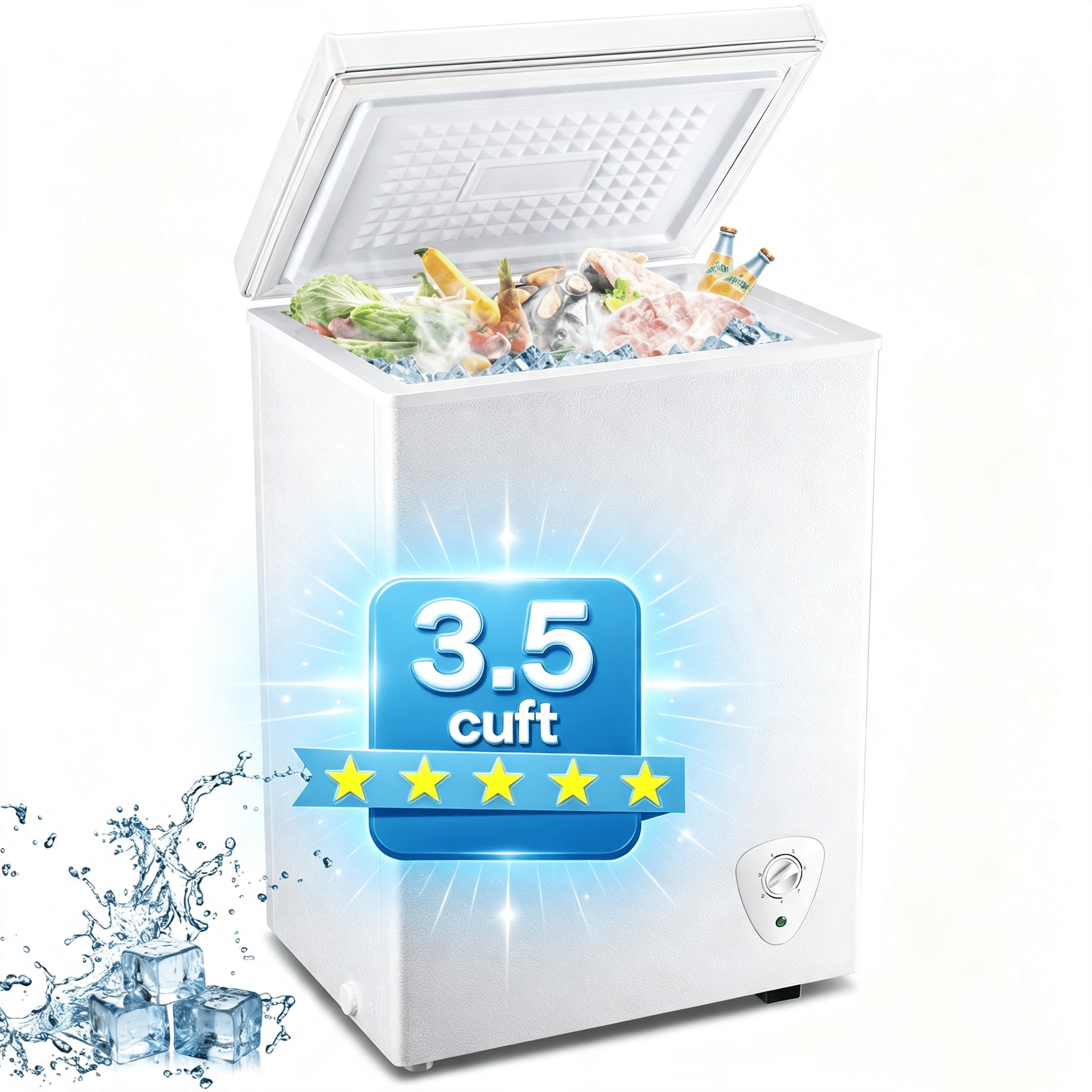 Mini Feezer WANAI 3.5 Cu.ft Chest Freezer, Compact Deep Freezer with Adjustable ...