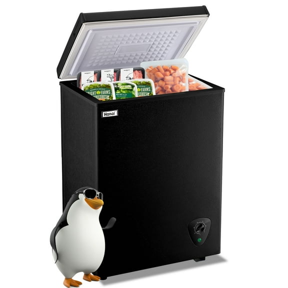 WANAI 3.5 Cu.ft Compact Freezer, Fast Cooling, Top Door Design, Energy-Efficient Deep Freezer Black