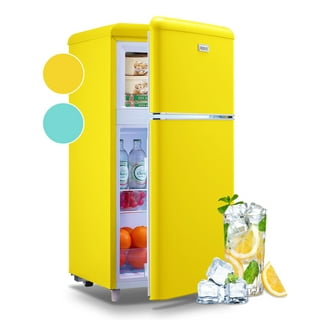 WANAI Compact Refrigerator 3.2 Cu.ft 2 Door Mini Refrigerator Adjustable  Glass Shelves Refrigerator, Ideal for Apartment Dorm and Office, Yellow 