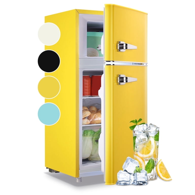 WANAI 3.5 Cu.ft Compact Fridge with Freezer and Handle Yellow, 7