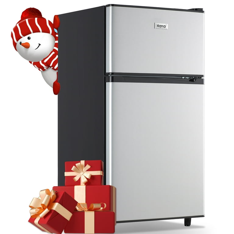 Auseo 3.2 Cu.Ft Double Door Mini Fridge with Freezer, Compact Retro  Refrigerator for Dorm, Office, Bar, RV, Bedroom, Black