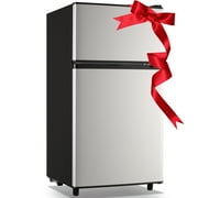 WANAI 3.5 Cu.ft Fridge with Freezer 2 Door Compact Refrigerator Adjustable Thermostat Silver New