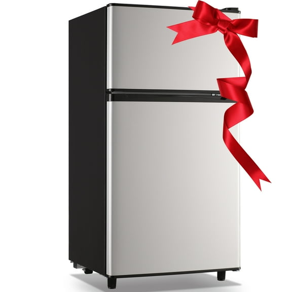 WANAI 3.5 Cu.ft Fridge with Freezer 2 Door Compact Refrigerator Adjustable Thermostat Silver New