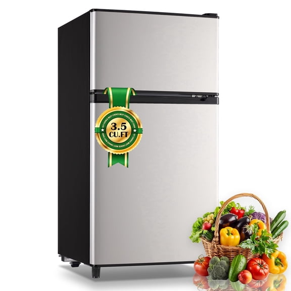 WANAI 3.5 Cu.ft Mini Fridge Compact Refrigerator with Freezer Small Fridge For Bedroom, Office, Kitchen, Apartment, Silver