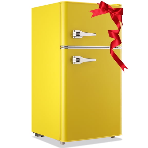WANAI 3.5 Cu.ft Mini Fridge with Freezer 2 Door Handle Compact Size, 7 Adjustable Thermostat Yellow