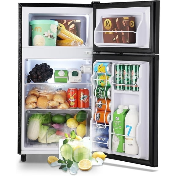 WANAI 3.5 Cu.ft Mini Refrigerator with Freezer 7 Settings Temp Adjustable Large Compact Fridge Black