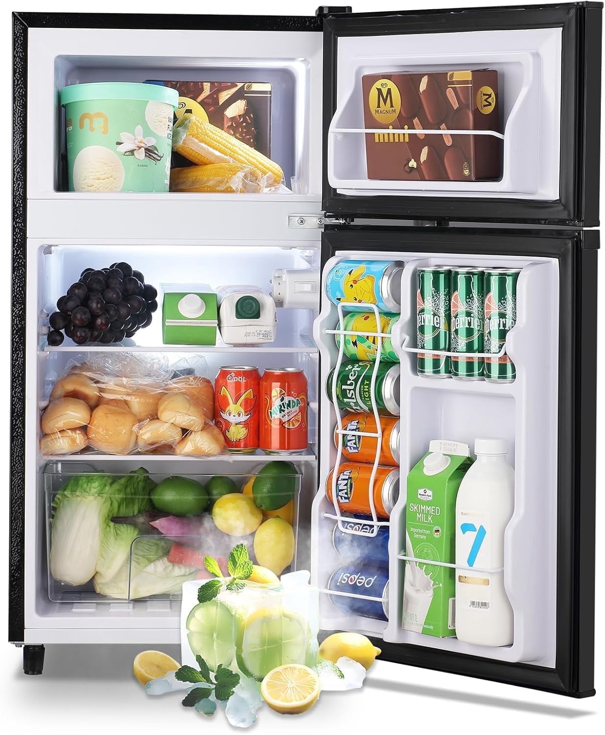 WANAI 5.0 Cu ft Mini Fridge with Freezer – 7-Setting Silver Finish