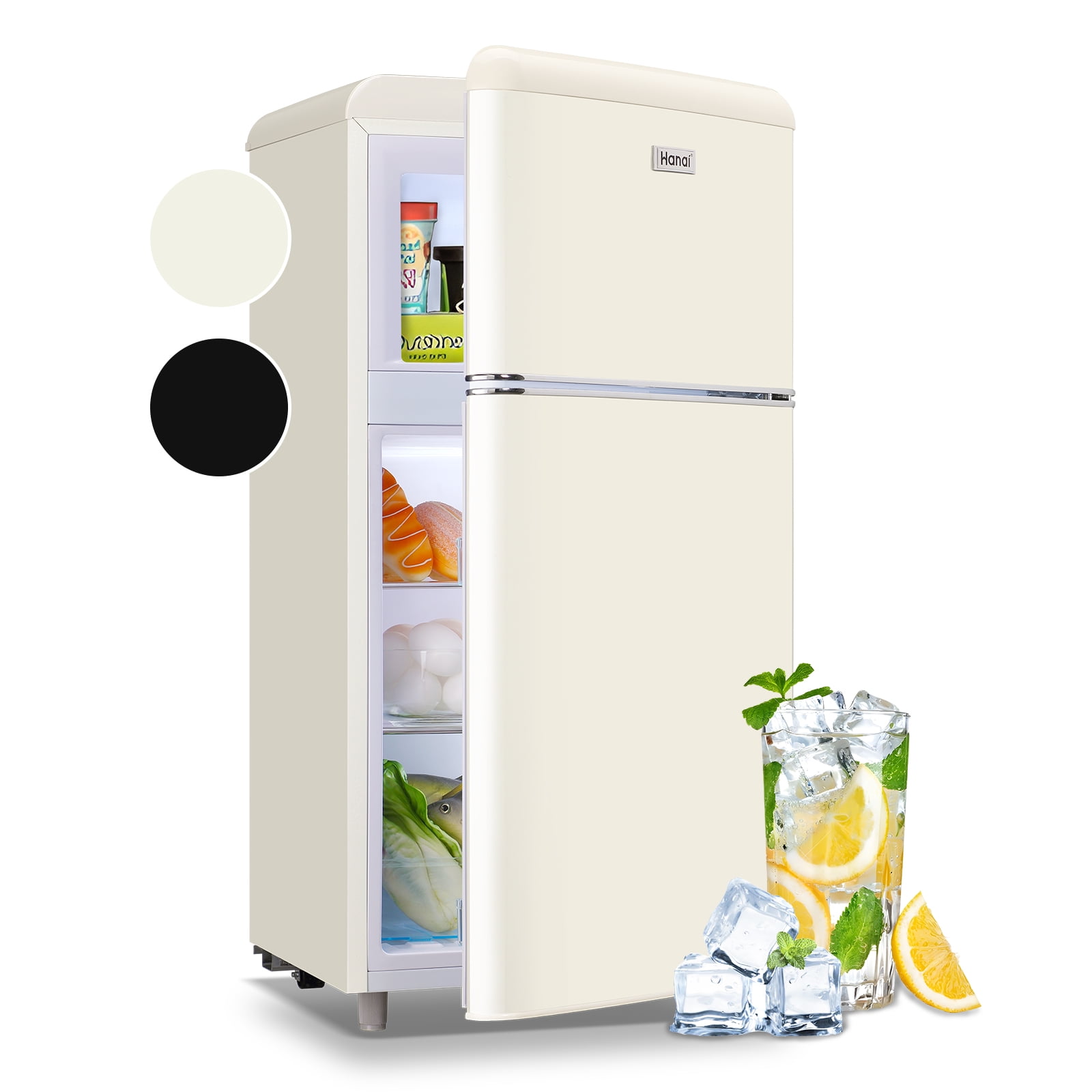 WANAI 3.5 Cu.ft Retro Mini Fridge with Freezer Small Refrigerators Dual  Doors & Handles Cream 