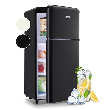 WANAI 3.5 Cu.ft Retro Mini Fridge with Top Freezer Small Refrigerator with 7 Temp Control Black
