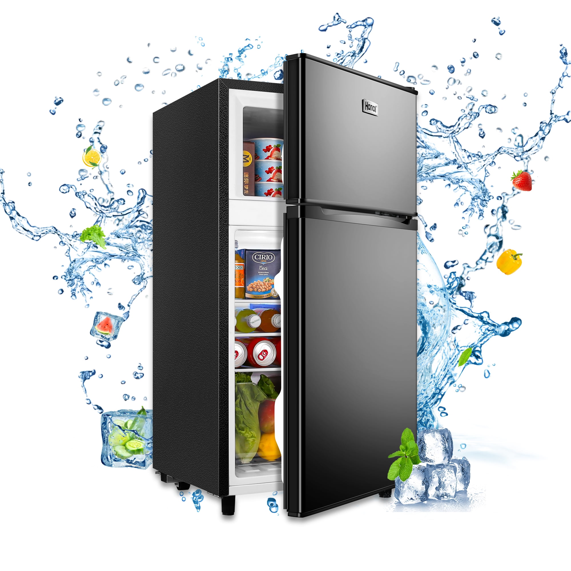 Dropship Two-Door Mini Refrigerator 3.2Cu.Ft, Freestanding Mini