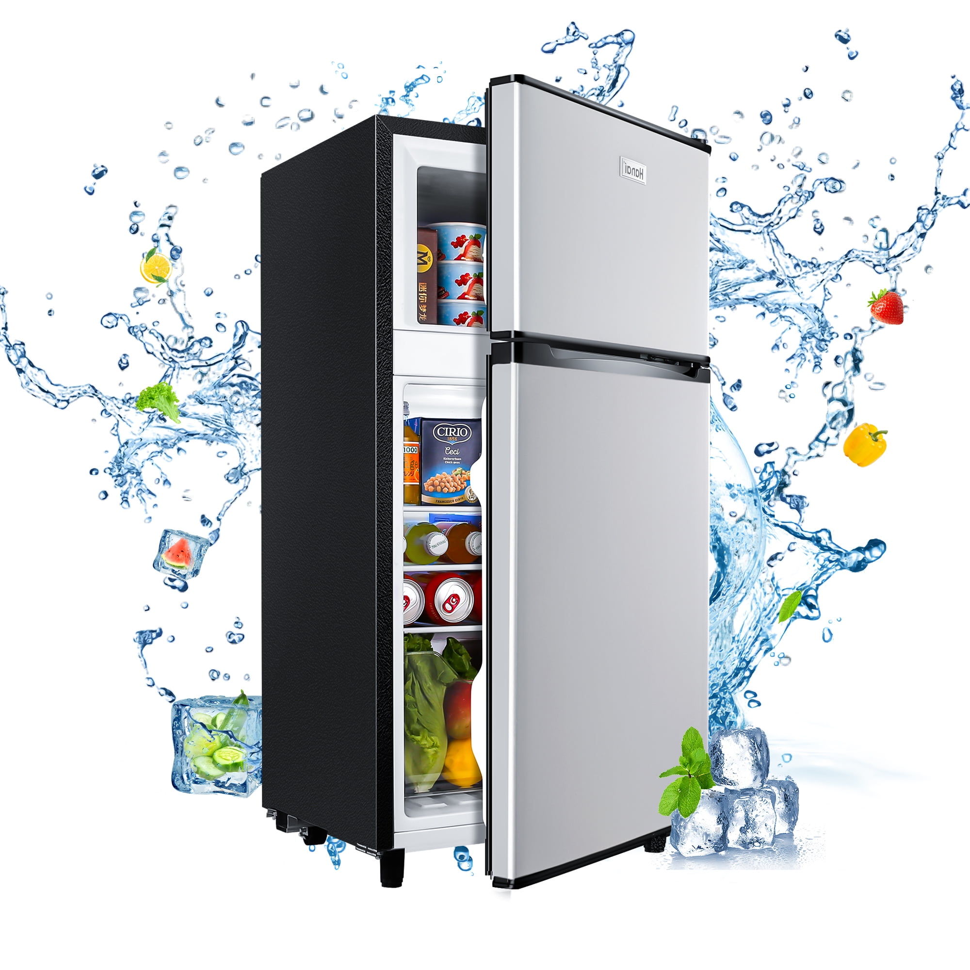 WANAI 3.5 Cu ft Two Door Mini Fridge, Silvery WANAI 3.5 Cu ft Two Door Mini Fridge, Silvery