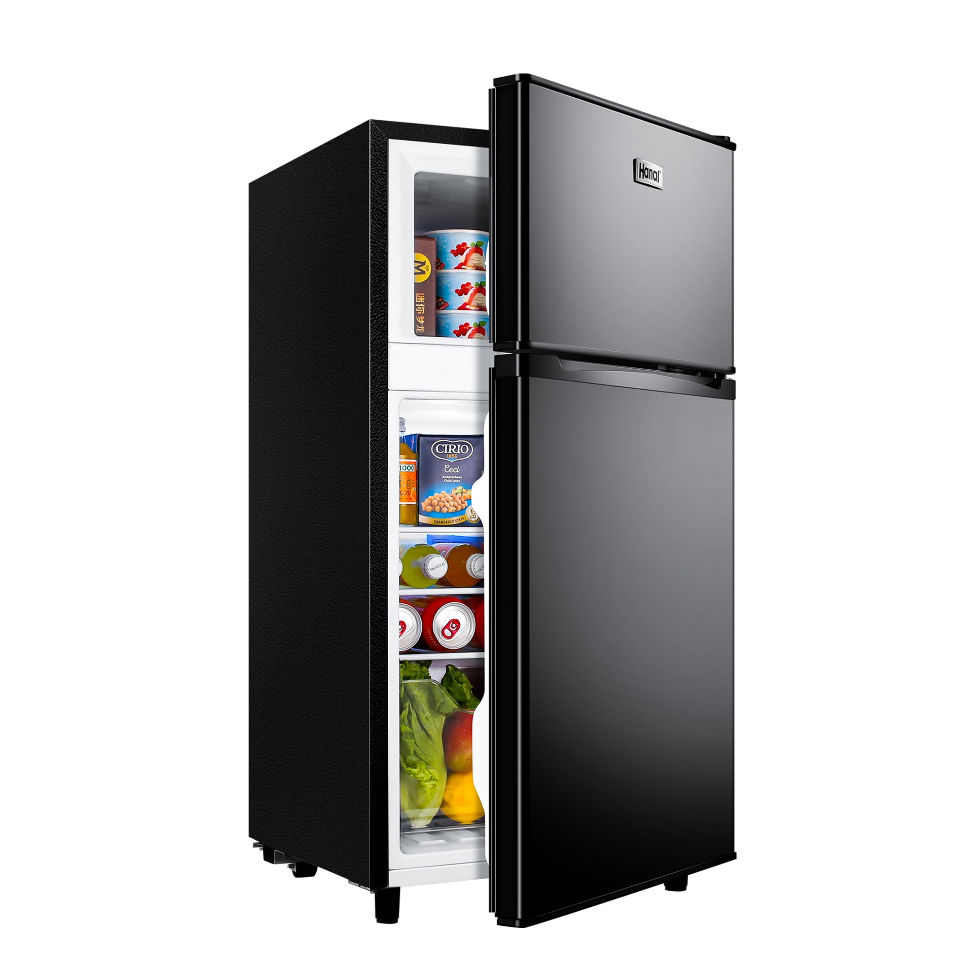 WANAI Mini Fridge with Freezer 3.5 Cu.Ft Compact Refrigerator with 7 Level  Thermostat, Two Door Portable, Cream