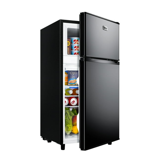WANAI 3.5 Cu ft Two Door Mini Fridge with Freezer, Black