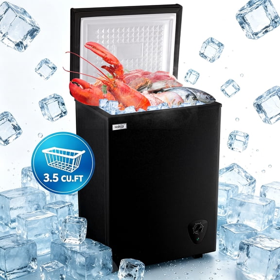WANAI 3.5 cu.ft Chest Mini Freezer, Freestanding Top Open Door Compact Freezer with Removable Basket,Black