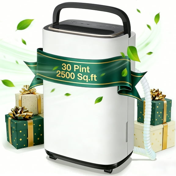 WANAI 30 Pint Dehumidifier for Large Spaces up to 2500 Sq.ft, with Drain Hose & 2.2L Water Tank, Auto Shut-Off, Ultra Quiet for Home, Basement, Bedroom, Garage