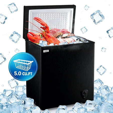 WANAI 5.0 Cu.ft Small Deep Freezer,Compact Deep Freezer with Top Open Door and Removable Storage Basket, Black