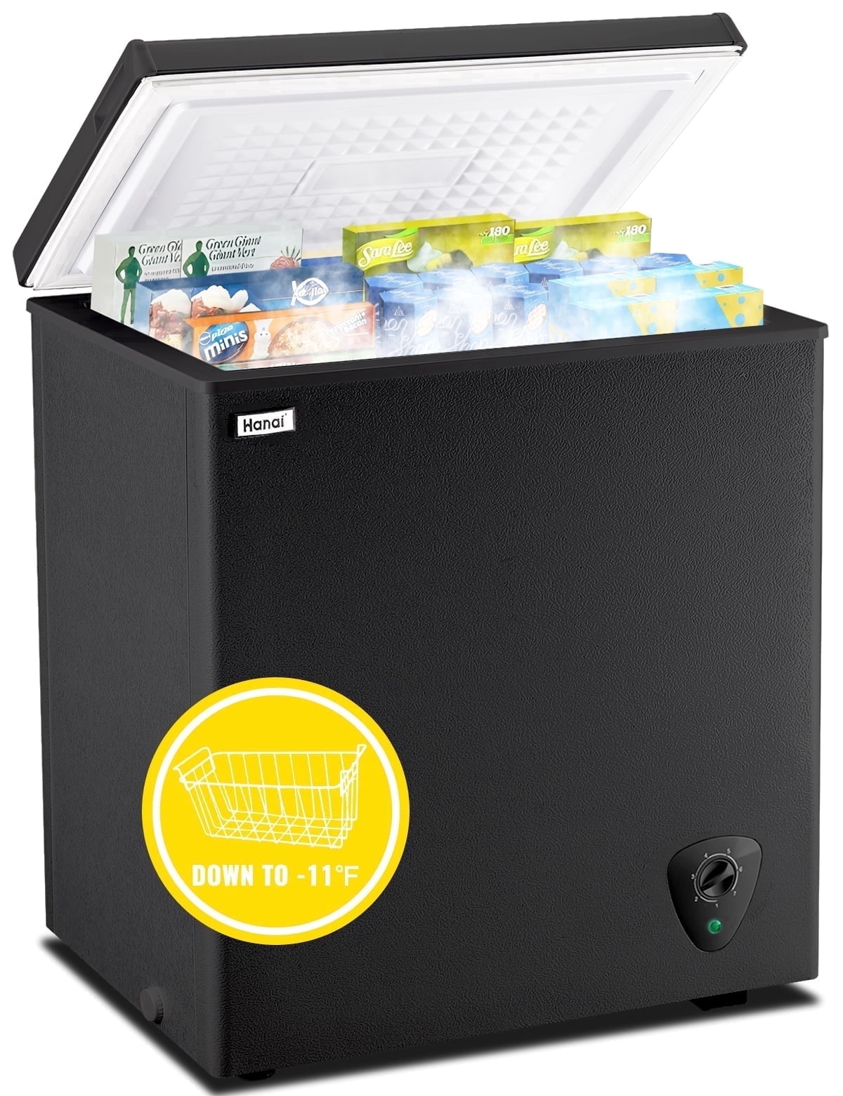 WANAI 3.5 cu ft Chest Freezer, Black, Energy-Saving R600a
