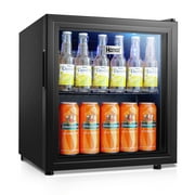 WANAI 62-Can Beverage Refrigerator and Cooler,Small Fridge with Glass Door BLACK